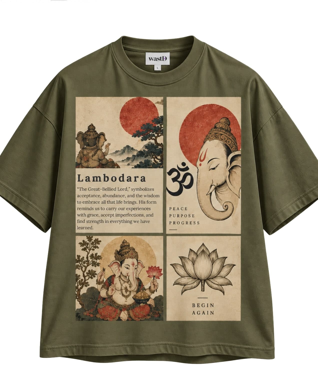 Lambodara Graphic Tee — Green unisex tee, flat