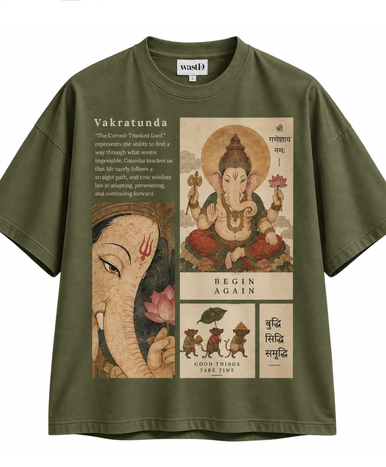 Vakratunda Graphic Tee — Green unisex tee, flat